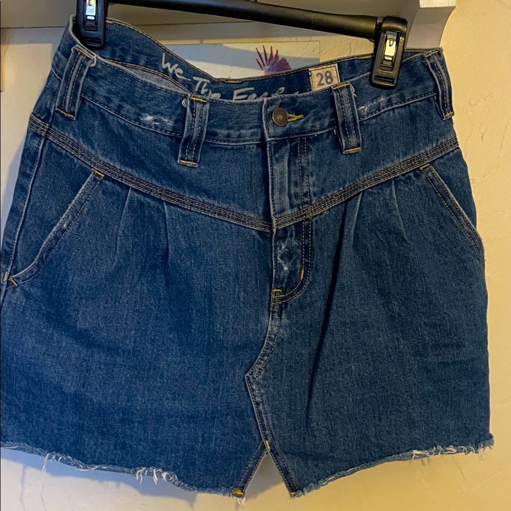 Free People We the Free Sidecar Blue Denim Mini Jean Skirt